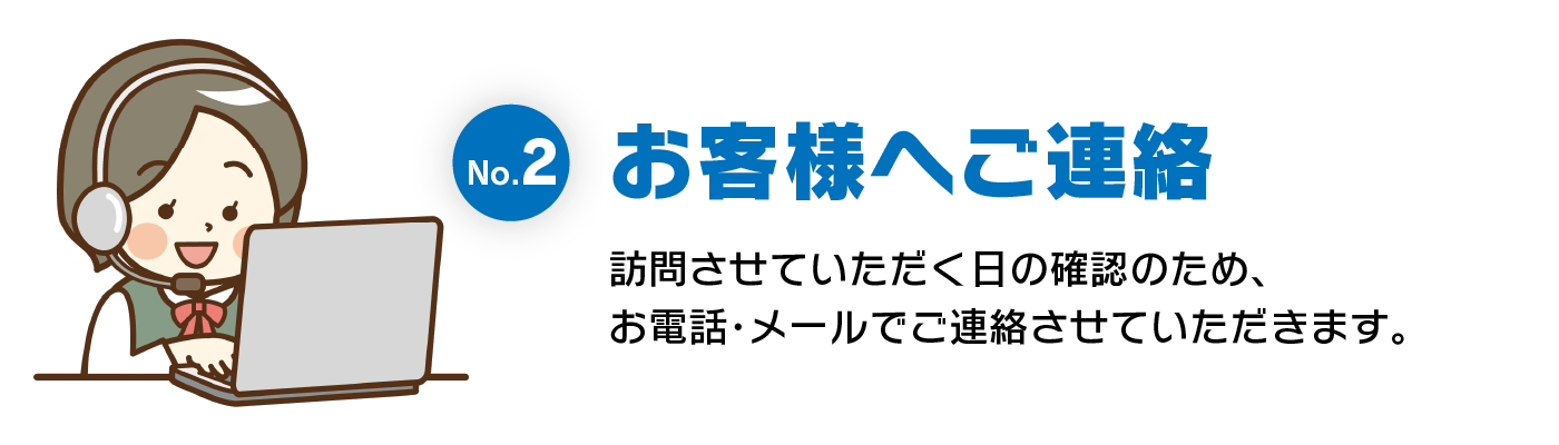 お客様へご連絡 訪問させていただく日の確認のため、お電話・メールでご連絡させていただきます。